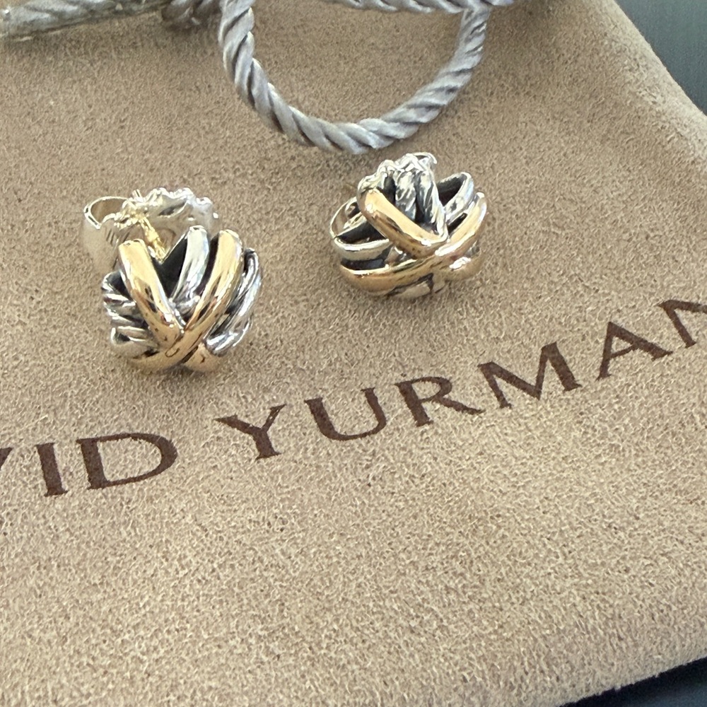 David Yurman authentic Crossover Stud Earrings in Silver with
18K Gold, 11mm